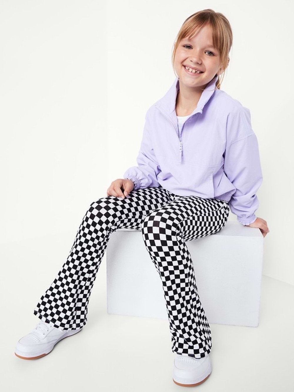 Old Navy Two Leggings: Light Blue Ribbed & Black White Checkered Leggings